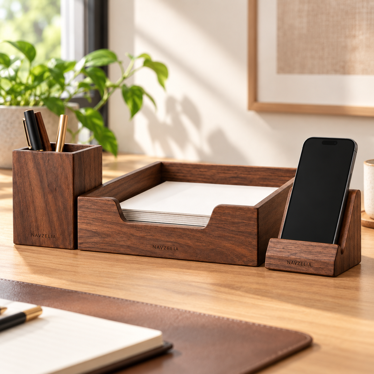 NAVZELIA Modular Walnut Desk Organizer