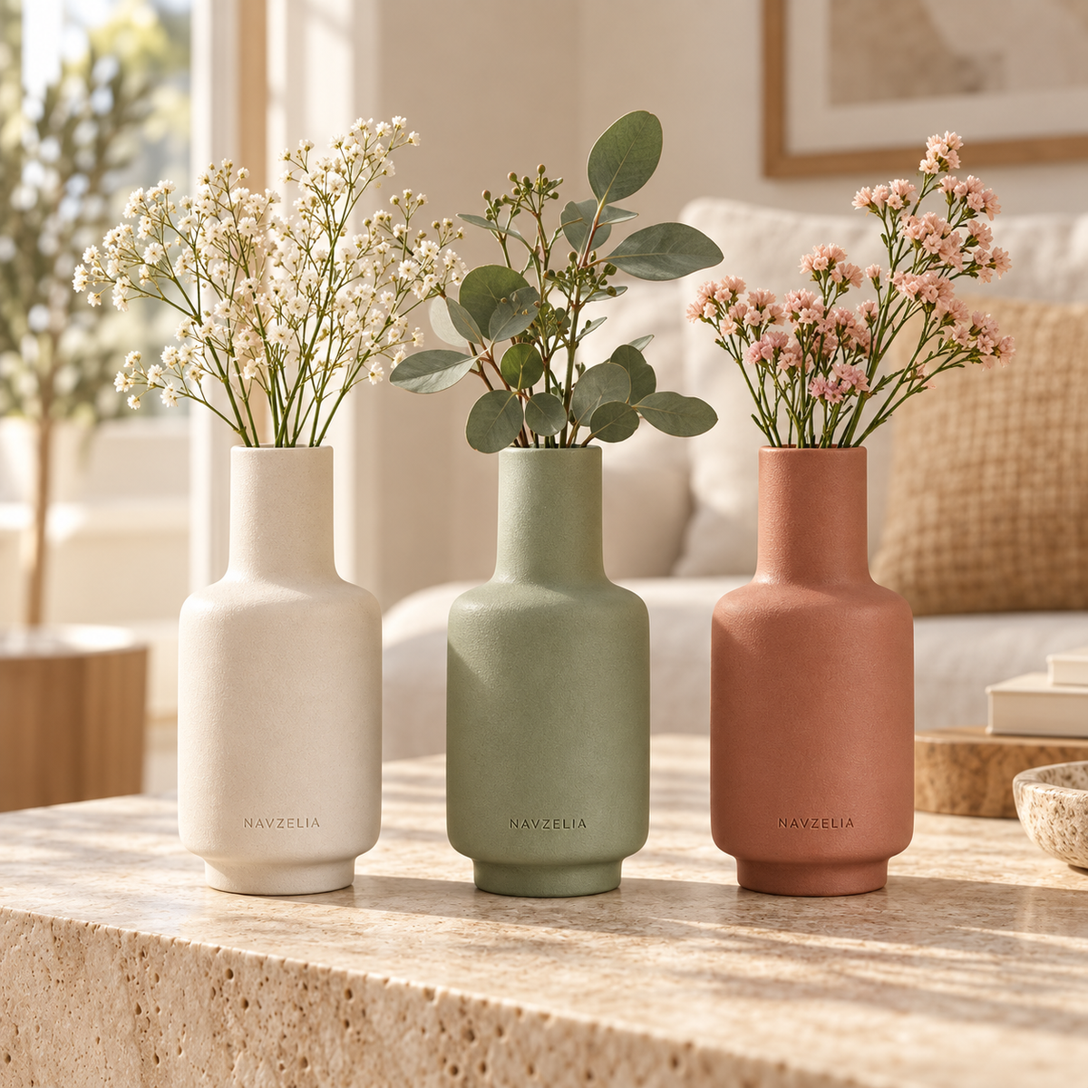 NAVZELIA Ceramic Bud Vase Trio