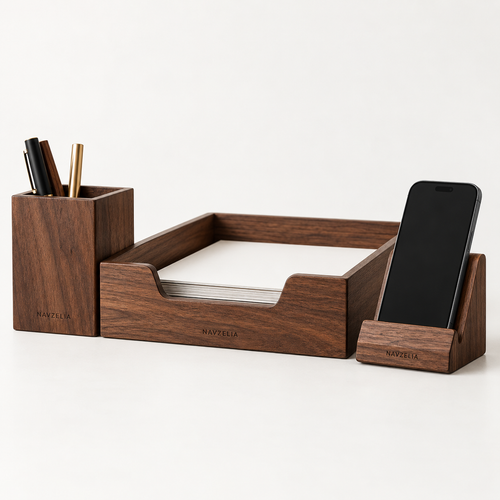 NAVZELIA Modular Walnut Desk Organizer