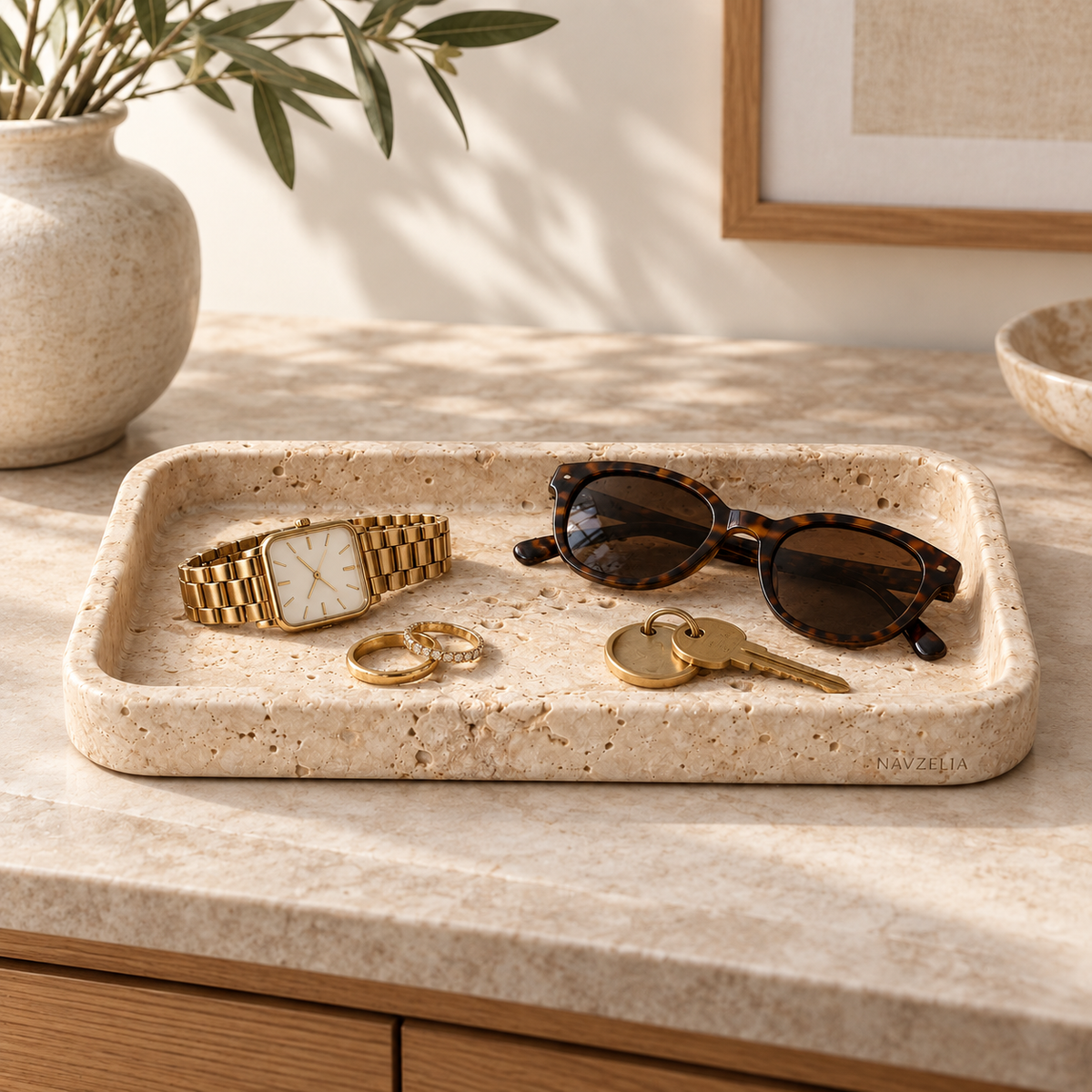 NAVZELIA Travertine-Style Catchall Tray
