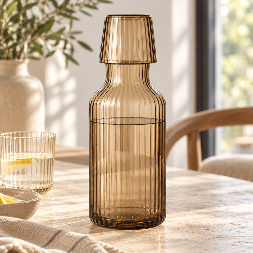 NAVZELIA Ribbed Glass Water Carafe Set